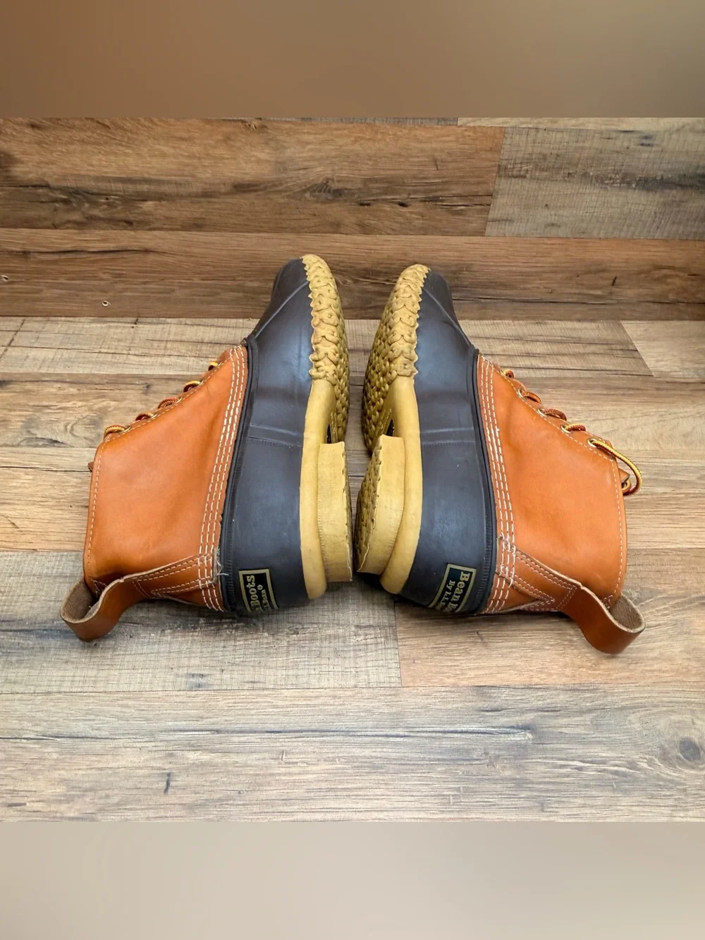 LL Bean Men's 9 Two-Tone Duck Boots in Brown Leather
